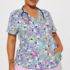 Groovy Snoopy Scrub Top Peanuts 2X NWOT